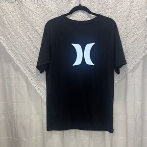 Hurley Black Short Sleeve Rash-guard Tee with Silver Logo